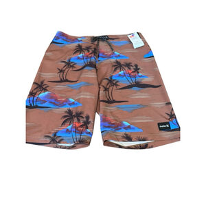Men's Hurley Swim Trunks Size 30 Brown Blue Palm Tree Print